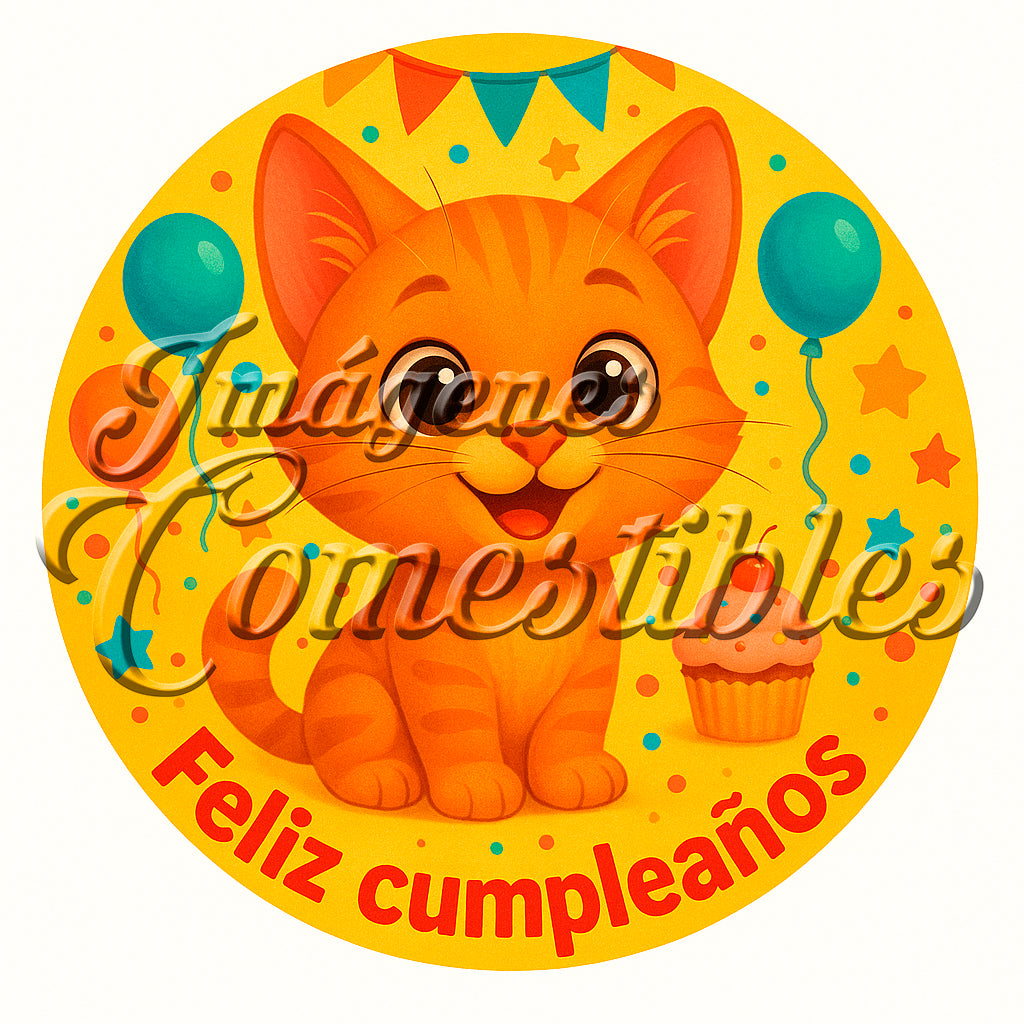 Oblea comestible - Feliz cumpleaños gatito