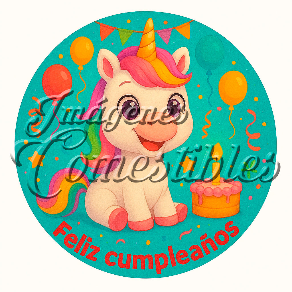 Oblea comestible - Feliz cumpleaños unicornio