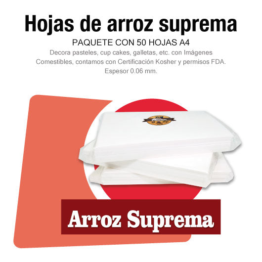 Paquete 50 hojas de arroz suprema 0.6 (A4)