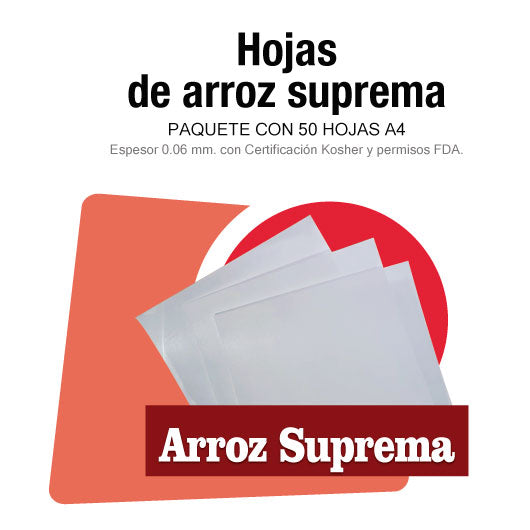 Paquete 50 hojas de arroz suprema 0.6 (A4)