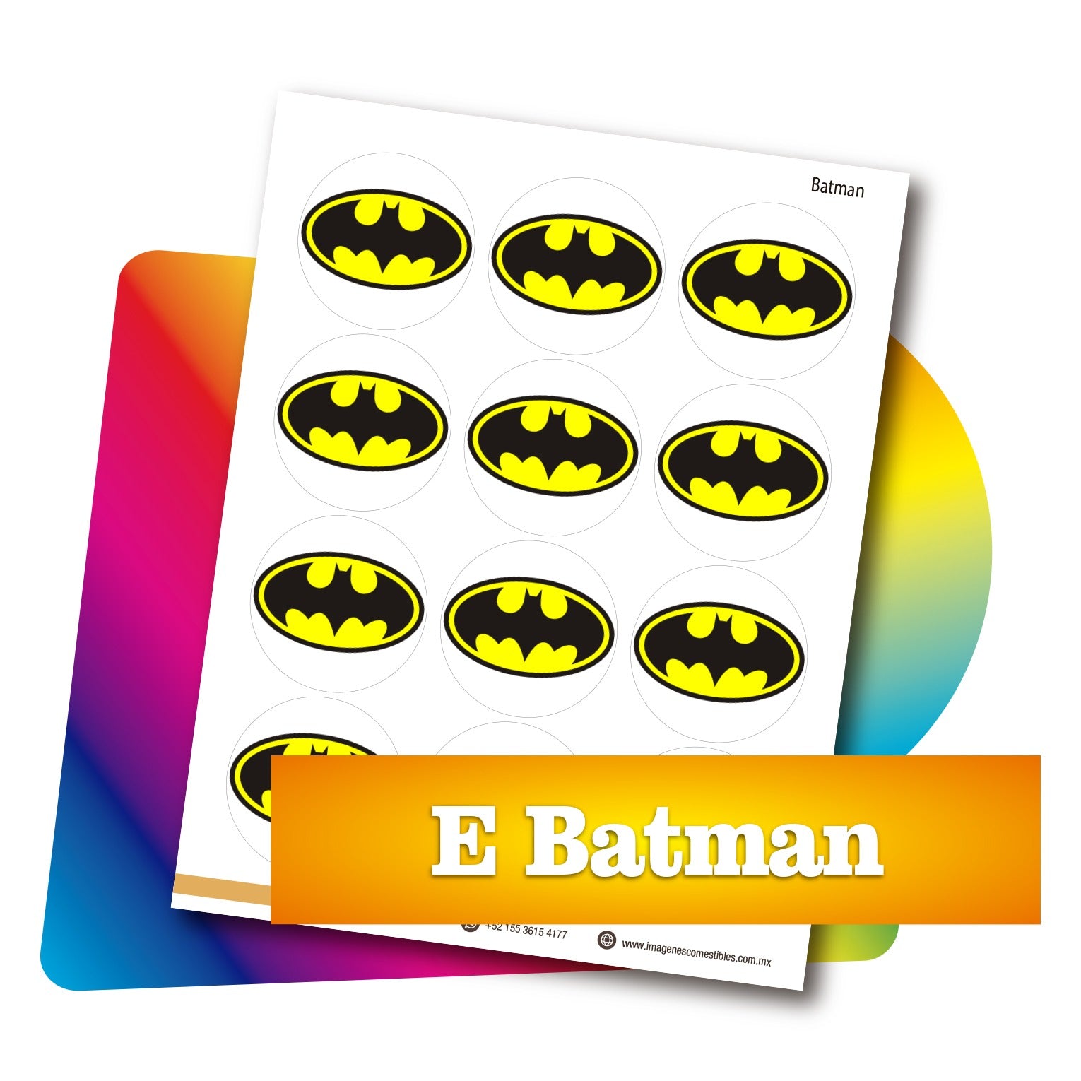 Planilla PDF con 12 círculos de 6 cm. Batman escudo