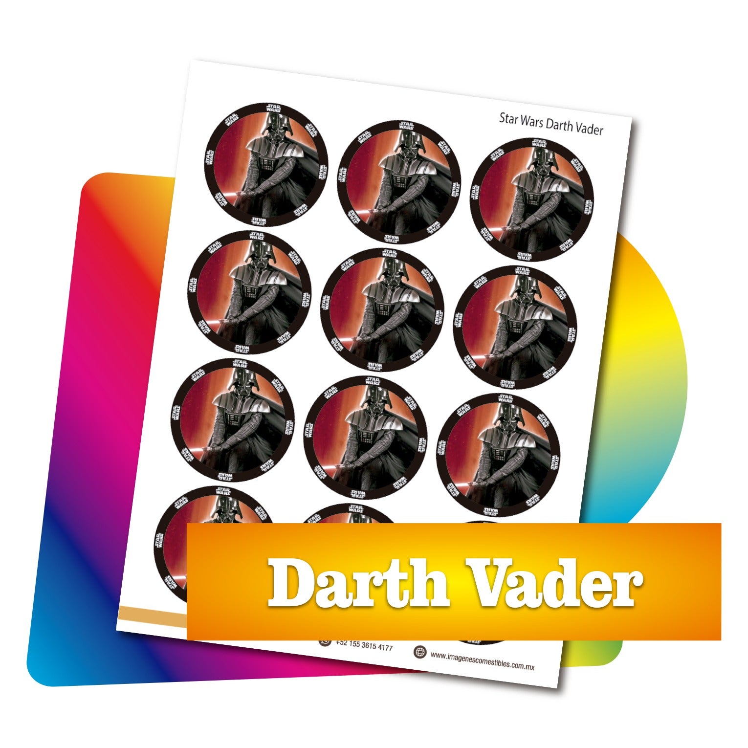 Planilla PDF con 12 círculos de 6 cm. Darth Vader