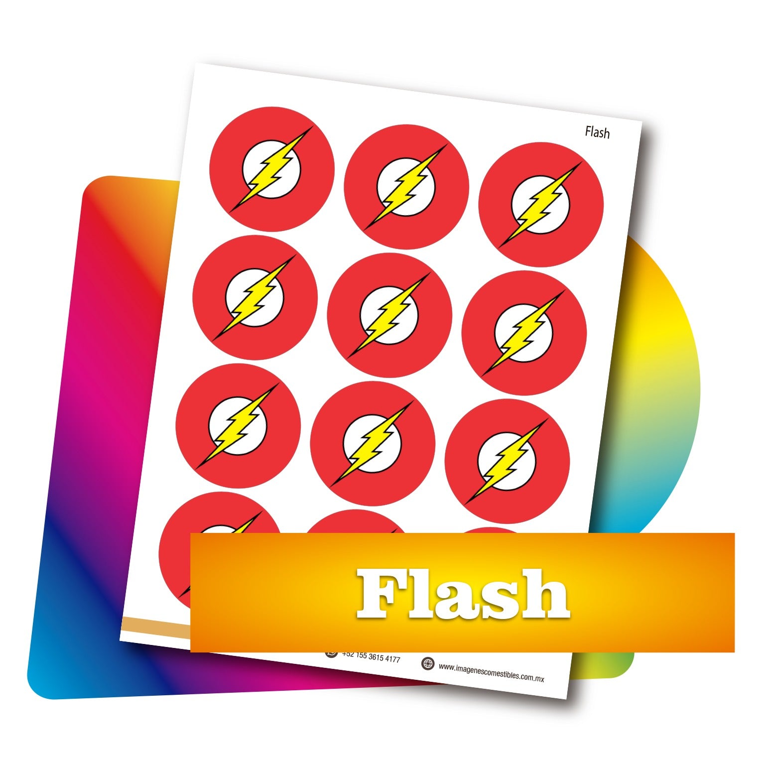 Planilla PDF con 12 círculos de 6 cm. Flash escudo