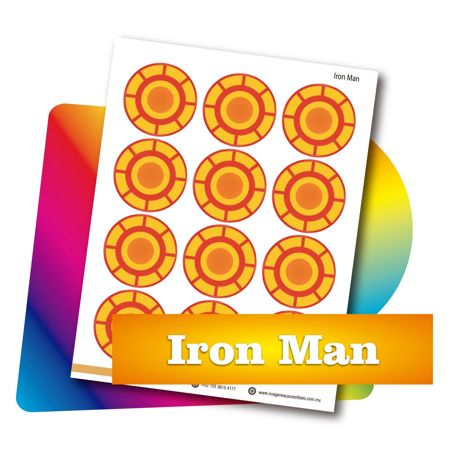 Planilla PDF con 12 círculos de 6 cm. Iron man escudo