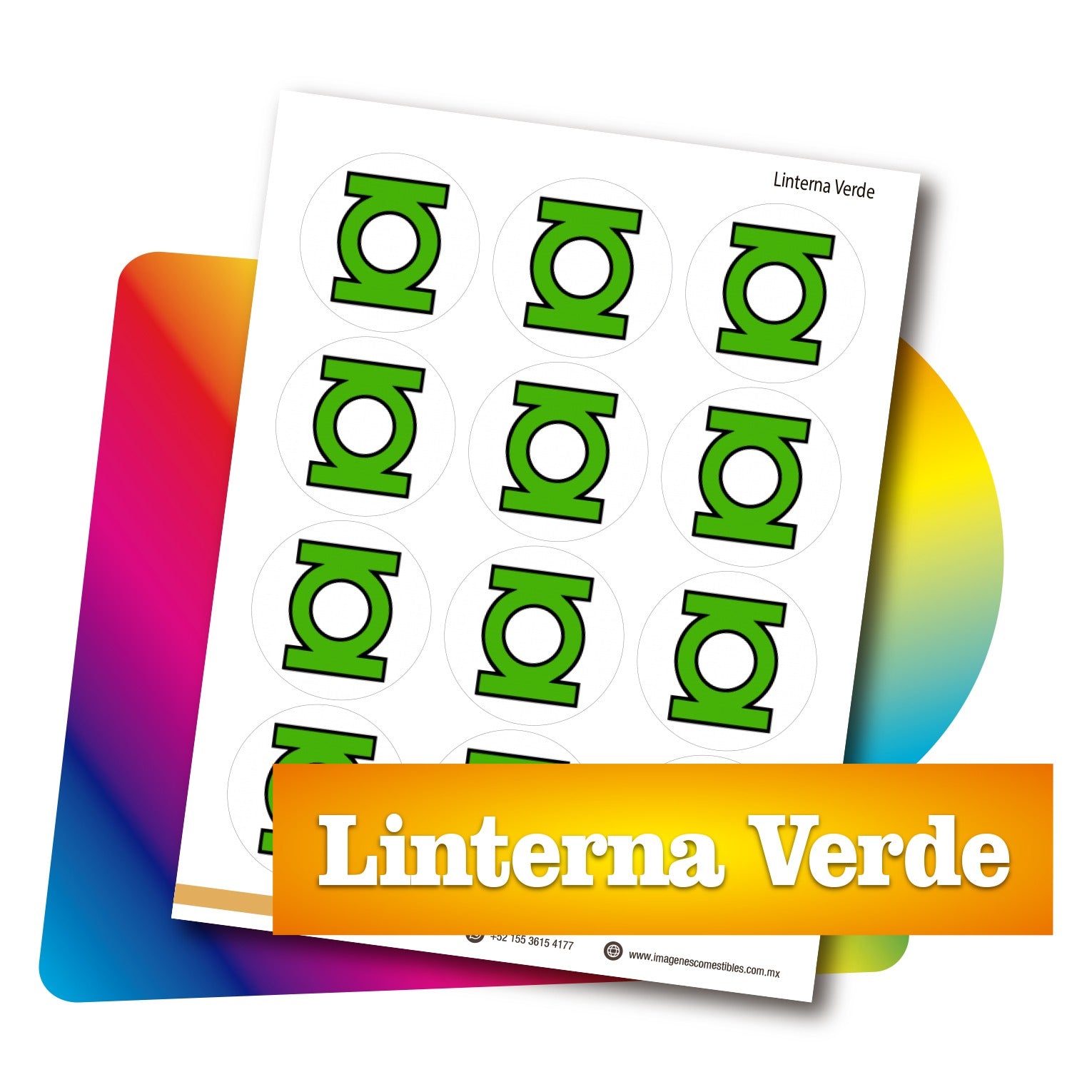 Planilla PDF con 12 círculos de 6 cm. Linterna verde escudo