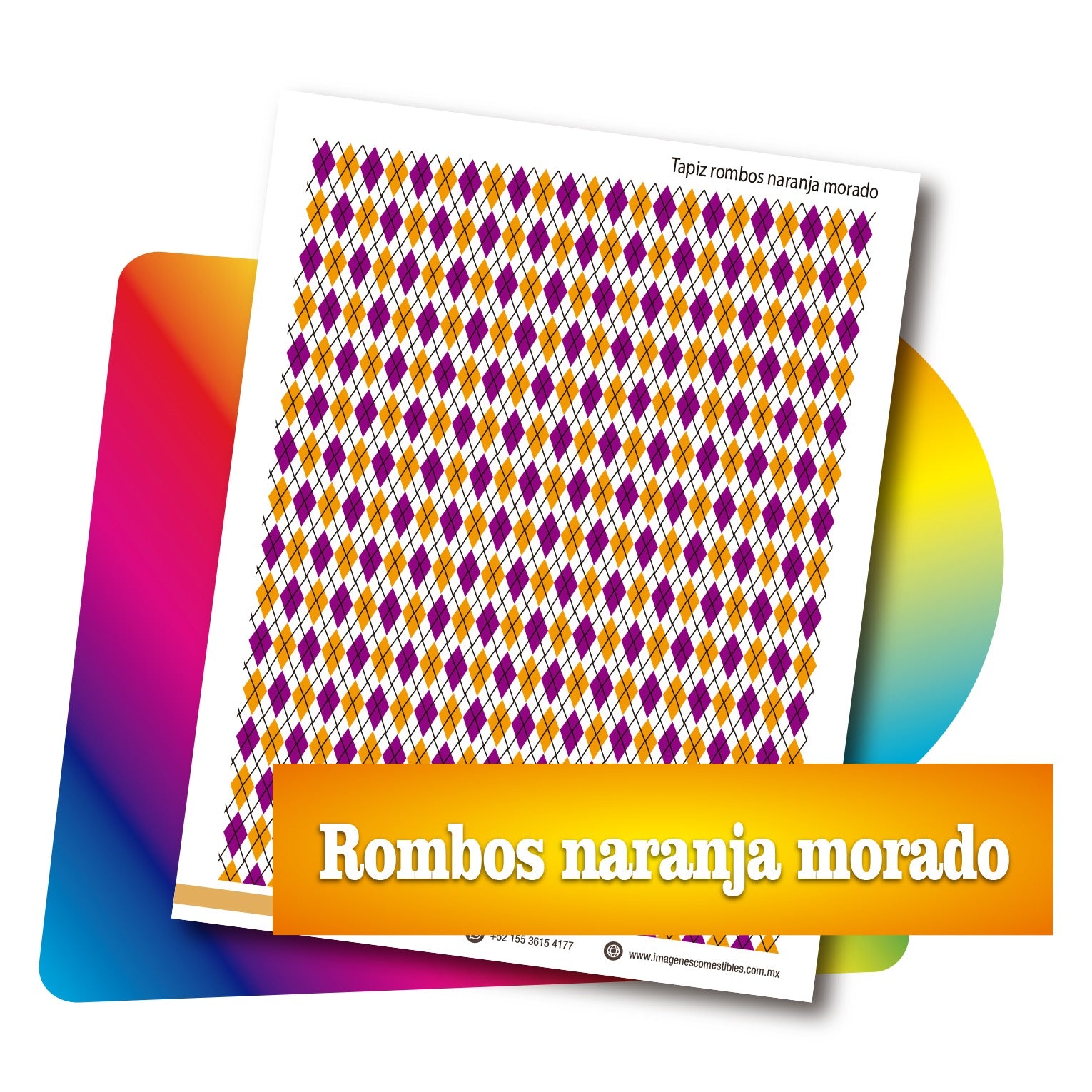 Tapiz PDF 19 x 25 cm. Rombos naranja morado