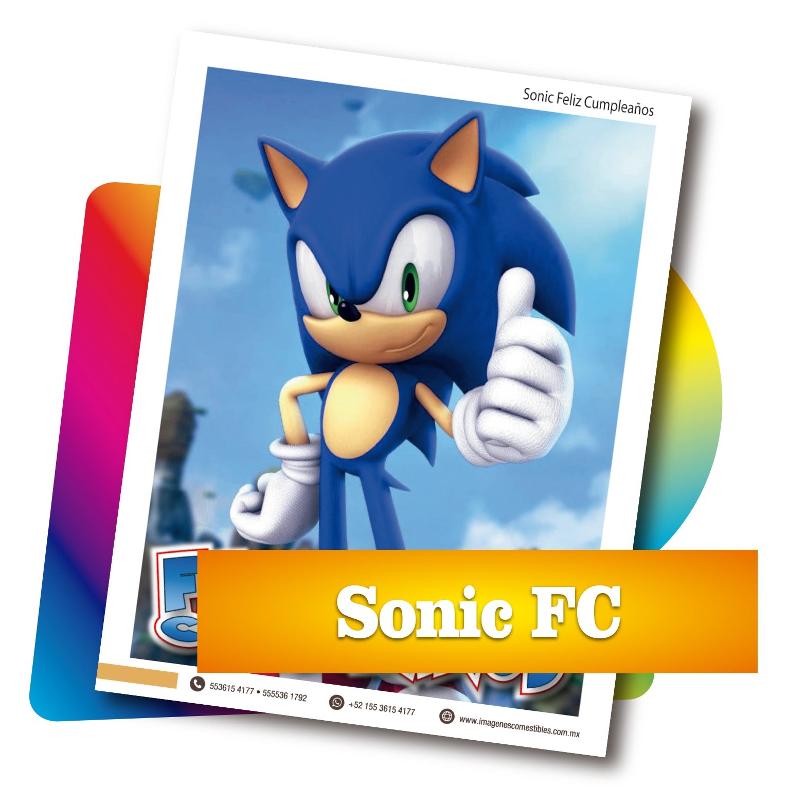 PDF con 1 imagen de 20 x 27 cm. Sonic Feliz cumpleaños