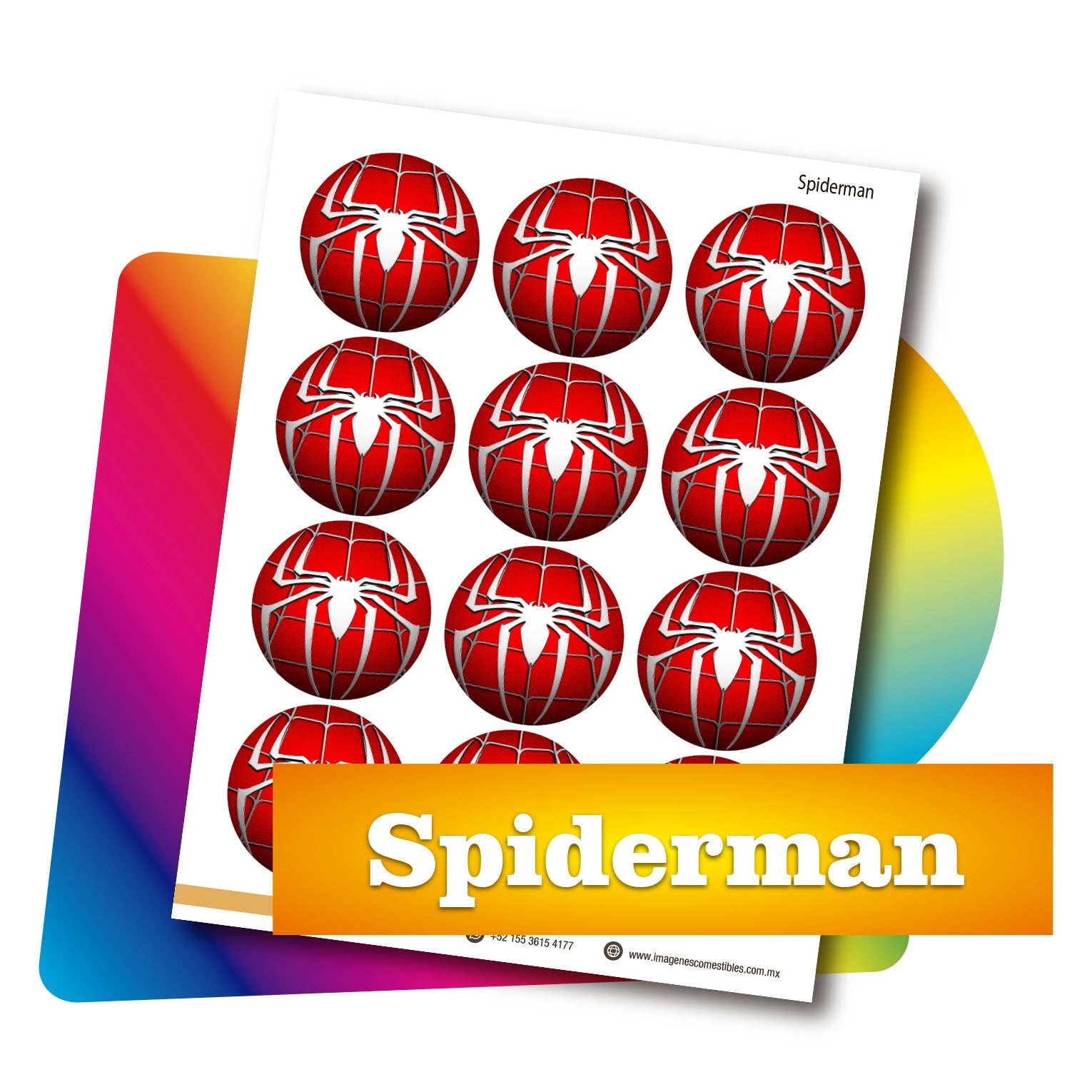 Planilla PDF con 12 círculos de 6 cm. Spiderman escudo
