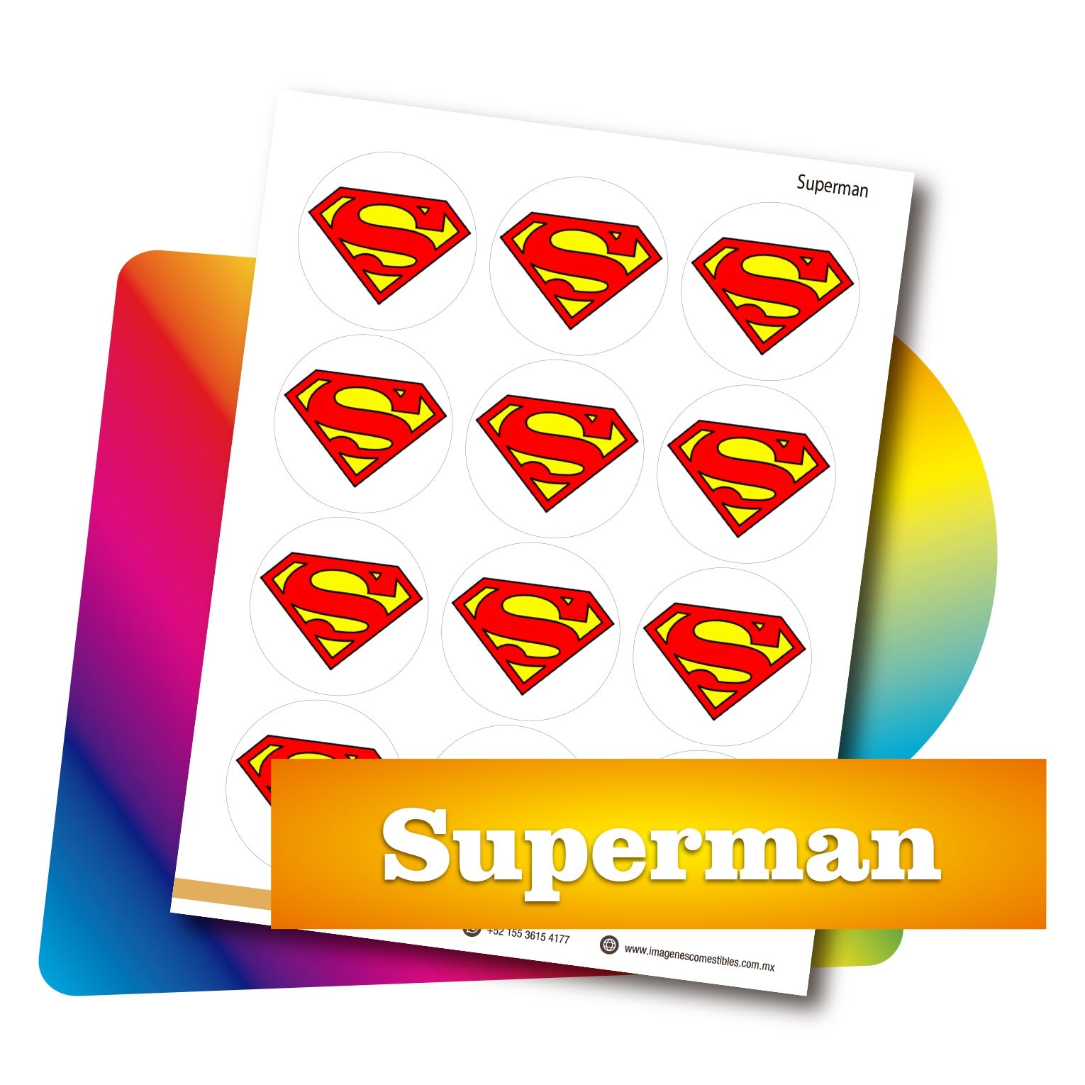 Planilla PDF con 12 círculos de 6 cm. Superman escudo