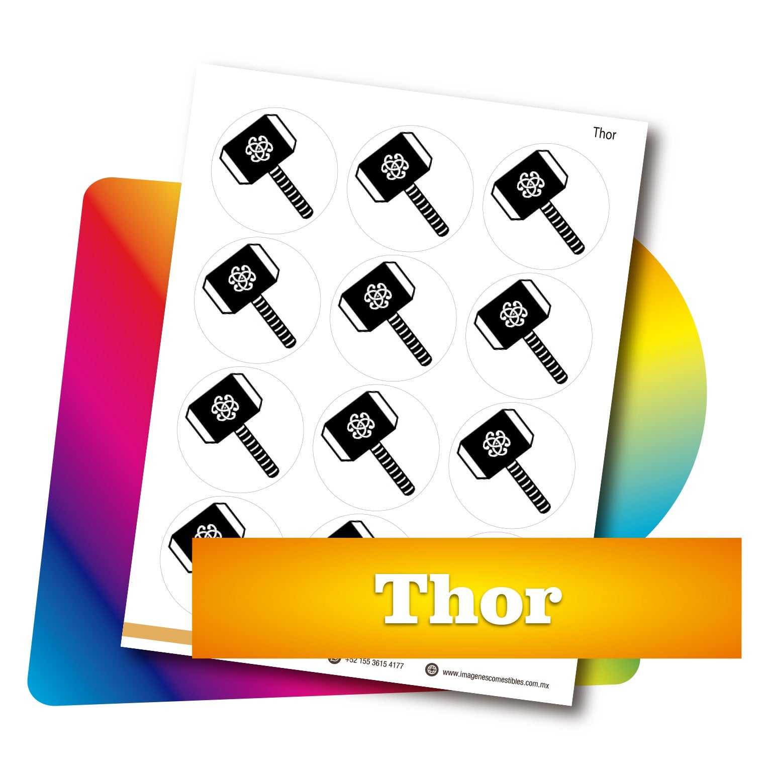 Planilla PDF con 12 círculos de 6 cm. Thor martillo